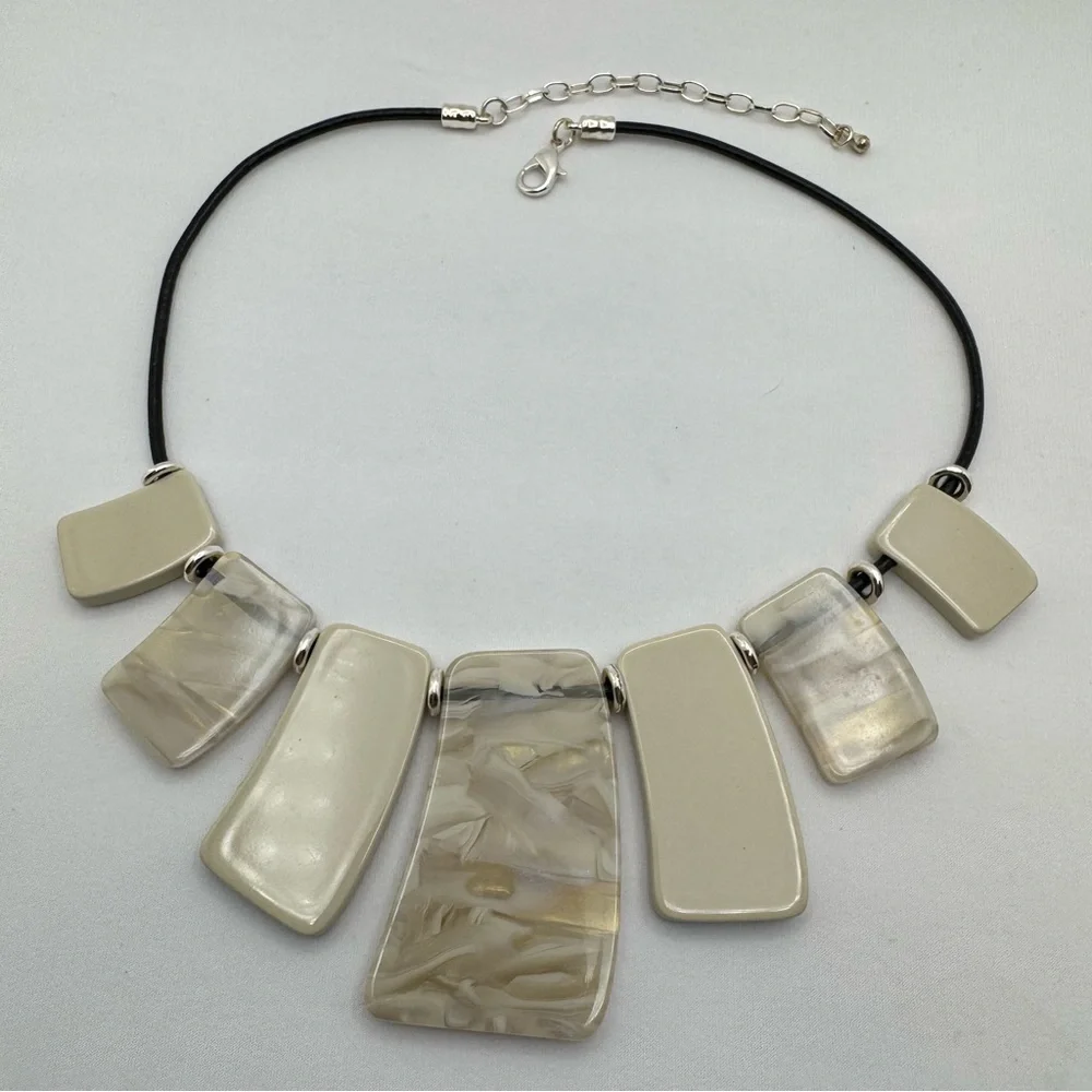 Cream Glow Acrylic Resin Statement Necklace Geometric Modern Bib Bold